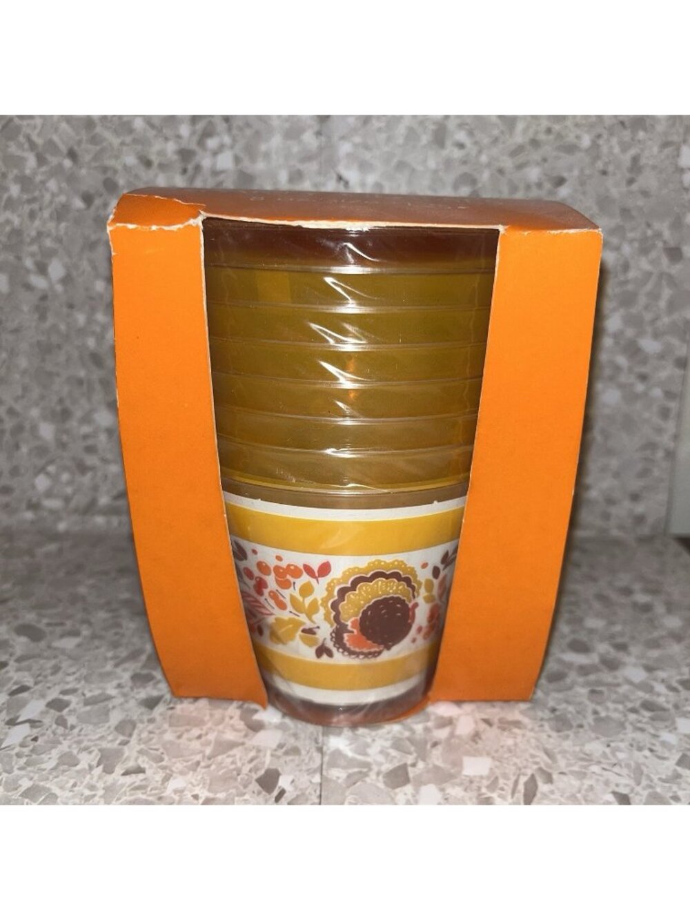 Vtg Hallmark 8 Plastic Party Glasses 8 oz Thanksgiving Turkey Preowned Not Used